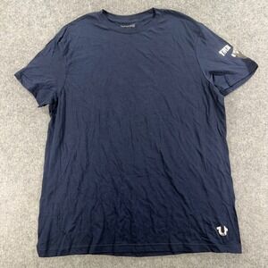 True Religion Mens Navy Blue Short Sleeve Crew Neck Logo T-Shirt Large